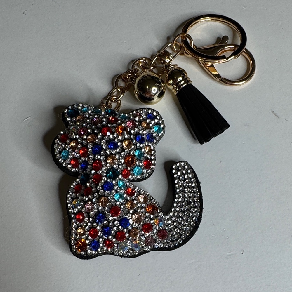 Crystal Cat Keychain with Gold Accents